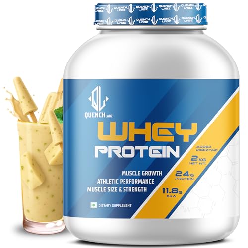 Image of QUENCHLABZ Whey Protein Powder - 2KG Kulfi | 24g Protein, 11.8g EAA, Added Digezyme | Supports Muscle Growth, Recovery & Performance | Best Whey Protein for Weight Loss & Lean Muscle Mass