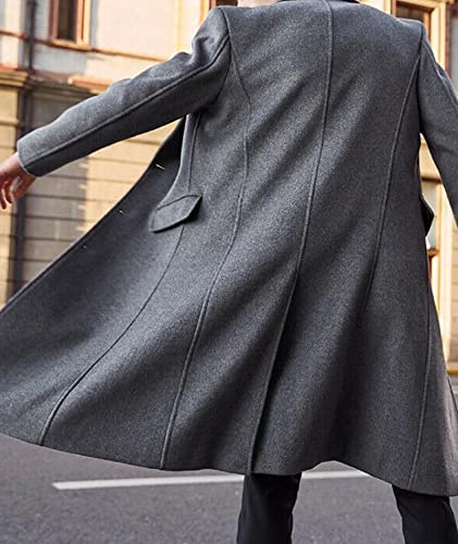 image for SOMTHRON Men's Casual Trench Coat Slim Fit Notched Collar Long Jacket 