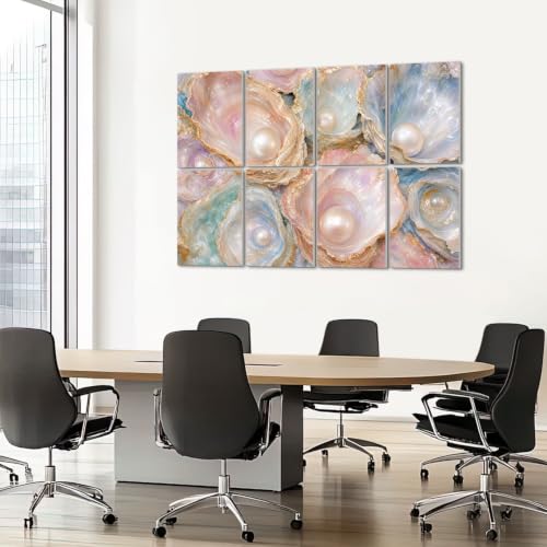 Paneles acústicos decorativos VVLUXIDECO 8 piezas 48"x32" con detalles en oro pastel y patrón de conchas marinas, autoadhesivos para estudio y oficina miniatura 7