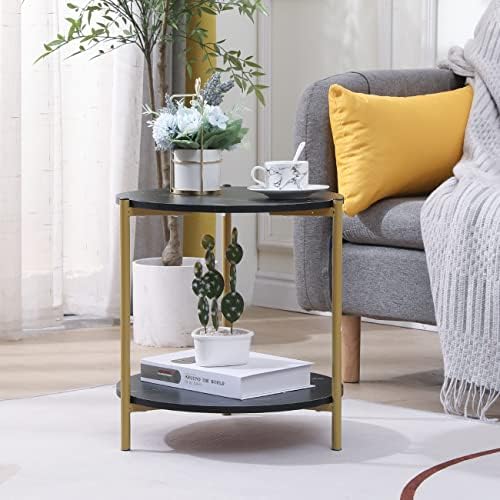 Pantanal Living Room Marble Effect Sofa Side Table Round with Storage