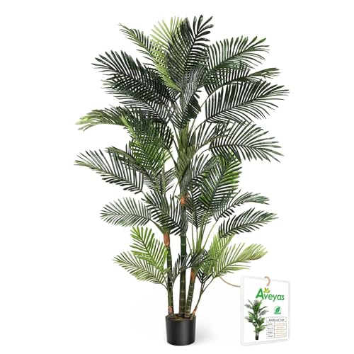 Image of Aveyas 6ft Artificial Golden Cane Palm Tree for Home Decor, 6 Feet Big Faux Plant Fake Silk Tropical Kentia Areca Trees with Pot for Indoor Outdoor Interior House Living Room (6 ft Tall)