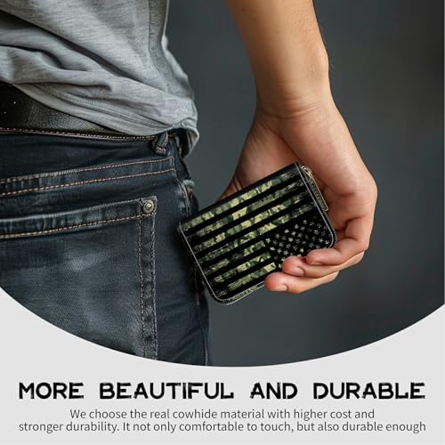 Image of Cute Credit Card Holder with Zipper, Military Camouflage American Flag RFID-Blocking Card Case Small Wallet for Women Men, Multi-slot Card Organizer Case Travel Accordion Wallet
