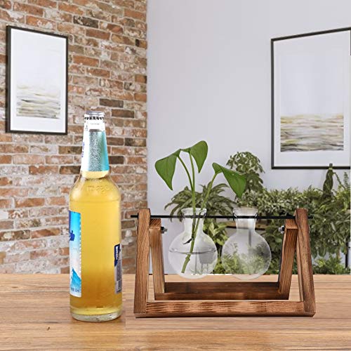 Vaso de flores de vidro, delicada moldura de madeira retrô design moderno vaso de vidro usado para d