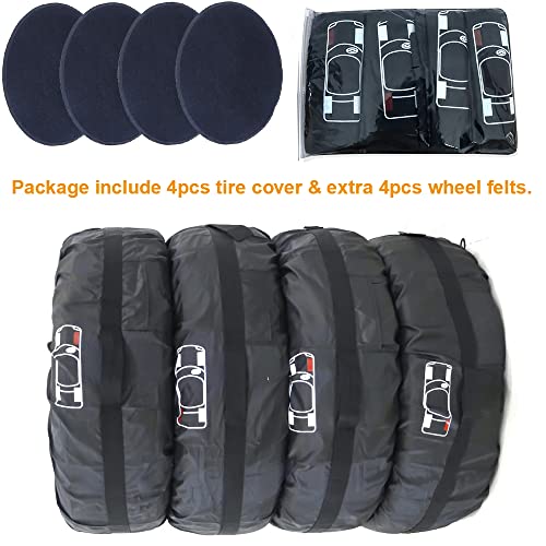 Image of Tire Cover 4pcs Skyour Adjustable Waterproof Seasonal Spare Car Wheel Tire Storage Bag Tote Protective Cover Dustproof Tire Tote Wheel Protector Covers with 4pcs Wheel Felts (Black-B, S)