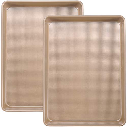 JOHO BAKING 2 Pack Jelly Roll Pan 15x10 Inch, Diamond Textured Nonstick Cookie Sheet, 0.8mm Thick...