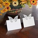 LATRAT 20 Stück weiße Schmetterlingskarten Laserschnitt, Name Platz Karten, Weiß Schmetterling weiße Tischkarten, für Gastgeschenke Geburtstag Tischkarten Hochzeit Party Favor