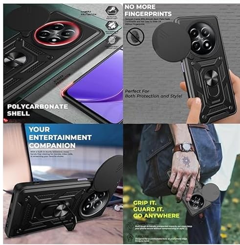 Image of SPAZY CASE Oppo F29 5G Back Cover | Heavy Duty Hybrid Case with 360 Degree Rotating Finger Ring Holder + Slider Shutter Camera Protection Case for Oppo F29 5G - Black