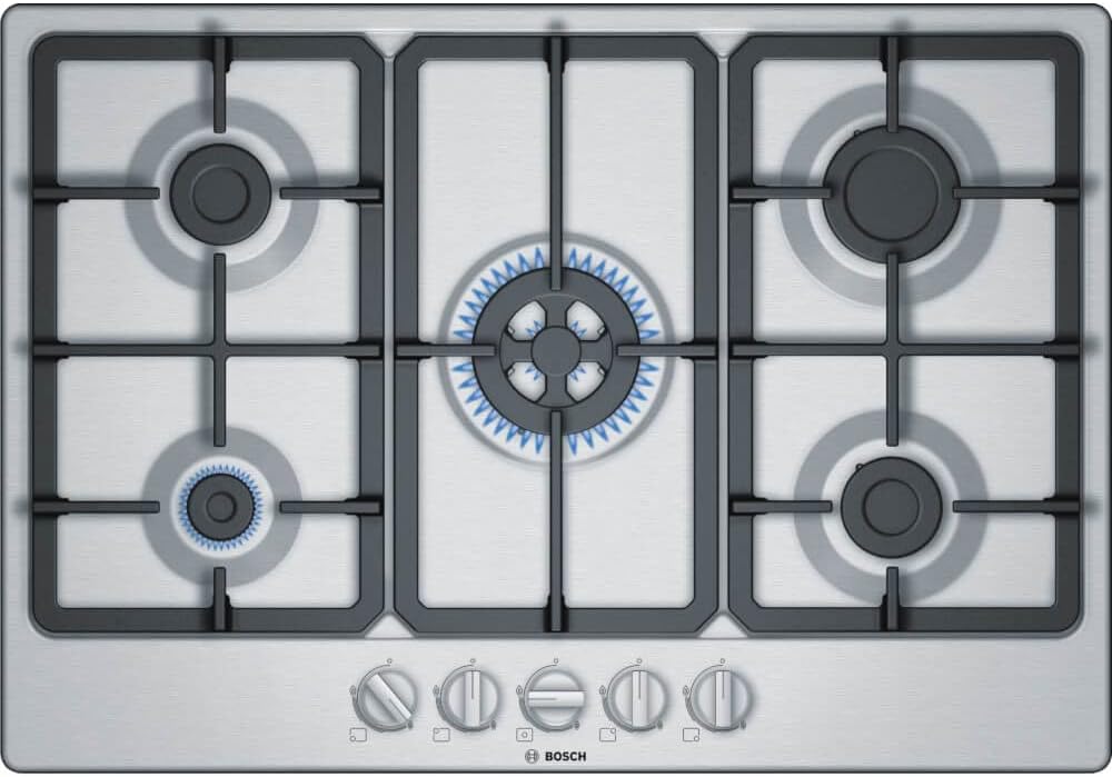 Home & Kitchen Appliances Bosch PGQ7B5B90 Gas hob, 75 cm, Stainless steel, Serie 4, Built in