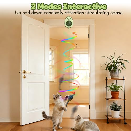 Image of Interactive Cat Toys for Indoor Cats,Electric Flying Bird & Mouse Wand Teaser, Automatic Hanging Door Frame Chase /Hunt /Exercise Stimulate Feather Cat Toy for Bored Indoor Adult & Kitten