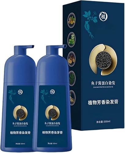 2本 キャビアプロテインヘアカラーシャンプー ヘアカラー 白髪染め シャンプー 500ML ボタニカルカラークリームシャンプー 白髪染めシャンプー 簡単で便利男女兼用 (ティーグリーン)