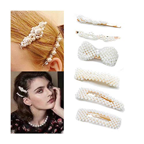 Asooll Pearl Hair Barrettes Gold Bowknot Hair Clips Hair Pieces for Women and Girls (Pack of 6)