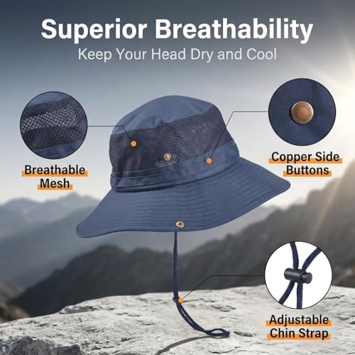 Image of GUSTAVE Sun Hats for Men Wide Brim Summer Sun Protection Cap for Men UV Protection Round Sun Cap for Hiking, Fishing, Gardning, Travel
