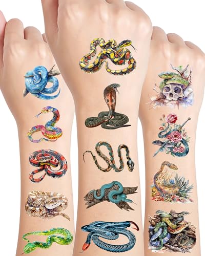 ANTING 168 Pieces Snake Temporary Tattoos 18 Sheets Snake Themed Tattoos Stickers Party Decoration Supplies Party favors for Kids Adults