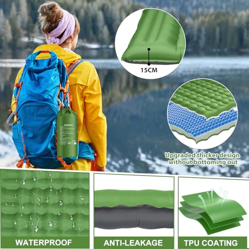 Isomatte Camping Selbstaufblasend, 12CM Verdicktes Aufblasbare Matratze Kleines Packmaß, Wasserdicht Luftmatratze Outdoor mit Fußpressepumpe und Kissen, Anti-Ripstop Schlafmatte für Wandern und Strand – Bild 6