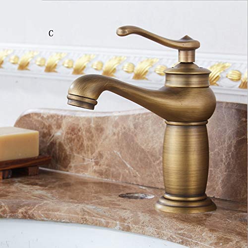 Grifo mezclador de latón antiguo, grifo de baño de estilo europeo, cobre negro, cepillado, grifo de lavabo de agua caliente y fría para cocina y baño (acabado bronce)