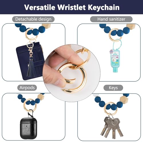 Image of KNGITRYI Wristlet Wallet for Women,RFID Keychain Wallet with Beaded Strap | 8 Card Slots,ID Window,Zipper Pocket,Leather Tassel,Compact Design