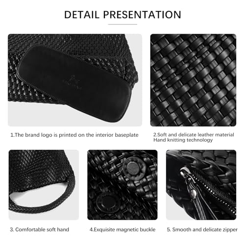 Image of Woven Bag for Women Vegan Leather Tote Bag Large Summer Beach Travel Handbag and Purse Retro Handwoven Shoulder Bag
