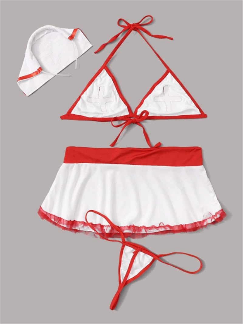 Sexy Nurse Costume for Women, Halloween Nurse Outfit for Women Naughty Lingerie Set Sexy Cosplay Uniform White Christmas Lingerie
