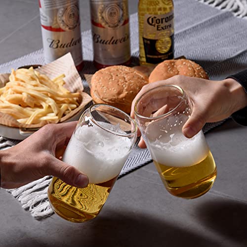 6 Pcs Drinking Glasses With Bamboo Lids And Glass Straw 6Pcs Set - 16Oz Can Shaped Glass Cups, Iced Coffee Glasses, Cute Reusable Bottle, Ideal For Whiskey, Beer, Tea, Gift - 2 Cleaning Brushes #TOP5