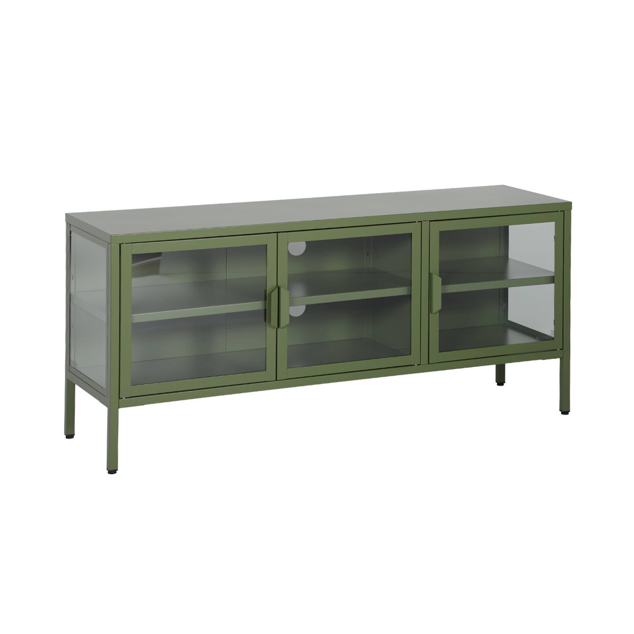 Alice's Garden sweeek-Mueble de TV Industrial de Metal y Vidrio Templado con 3 Puertas, 120cm Verde - 120x35x55 cm | Arkansas