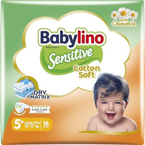 Babylino Sensitive Cotton Soft, Pañales Bebé Talla 5+, Junior plus (12-17 kg), 16 unidades