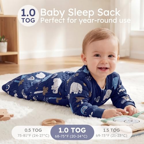 Image of Yoofoss Baby Sleep Sack 18-24 Months 1.0 Tog Long Sleeve Sleep Sack Organic Cotton Wearable Blanket for Toddlers 2-Way Zipper Quilted Sleeping Sacks(X-Large)