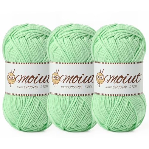 Image of 3 Pack Cotton Yarn for Crocheting, Baby Yarn for Crocheting Soft, 393yds / 5.29oz Fluffy Amigurumi Crochet Yarn, 5 Ply 100% Milk Cotton Yarn for Puzzle、Socks、Clothes(3 Fresh Green)