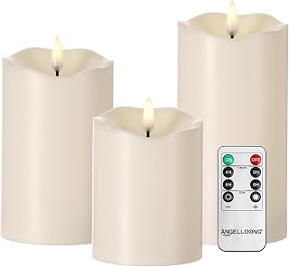 Mingfuxin Flickering Flameless Candles Battery Operated, Waterproof Outdoor Indoor LED Fake Pillar Candle with Remote for Women Bedroom Home Wedding Birthday Halloween Decorations