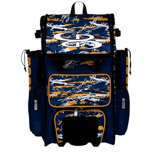 Boombah Superpack Hybrid Rolling Bat Bag - Wheeled & Backpack Version - Razor Navy/Gold/White