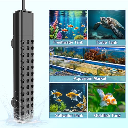 HANLESHUKA-Submersible-Aquarium-Heater-100W200W300W500W-Fish-Tank-Heater-with-high-Temperature-Protection-and-Turtle-Tank-Heater-with-Automatic-Power-Off-When-Leaving-seawater-or-Freshwater