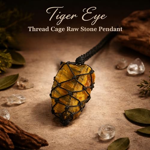 Image of REMEDYWALA Charged Energized Raw Stone Thread Cage Wrapped Pendant | Raw Stone Thread Cage Wrapped Pendant for Women and Men