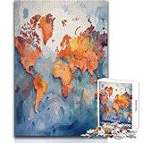 Weltkarte-Puzzle für Erwachsene, 1000 Teile, farbenfroh, entspannend und erholsam, passgenau, Größe: 38x26cm