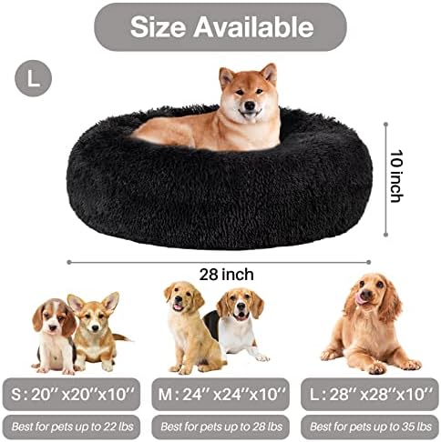 MICOOYO Donut Dog Bed Large - Calming Dog Bed for Puppy, Doughnut Pet Bed with Non-Slip Bottom (Large, 28"×28"×9.8", Charcoal)