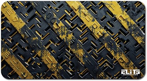 Elite Outdoors MFG | Abstract Metal Gun Cleaning Mat | Grunge Diamond Plate Design | Black & Yellow | Made in The USA | Size 12x22 inches