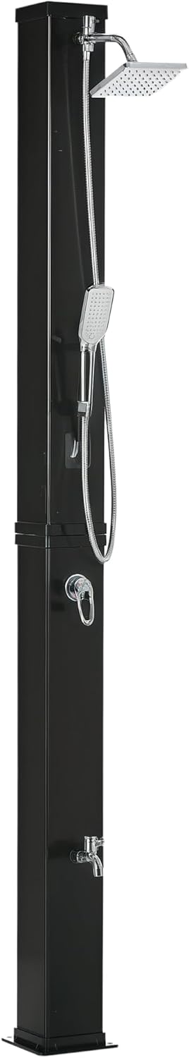 Outsunny 10.6 Gallons Solar Heated Shower with 360 Rotating Rainfall, Handheld Shower Head, Temperature Adjustment & Foot Shower, 2-Section Outdoor Shower for Backyard Poolside Beach Pool Spa, 7ft