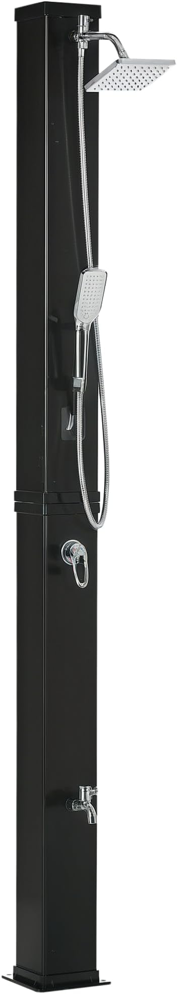 Outsunny 10.6 Gallons Solar Heated Shower with 360 Rotating Rainfall, Handheld Shower Head, Temperature Adjustment & Foot Shower, 2-Section Outdoor Shower for Backyard Poolside Beach Pool Spa, 7ft
