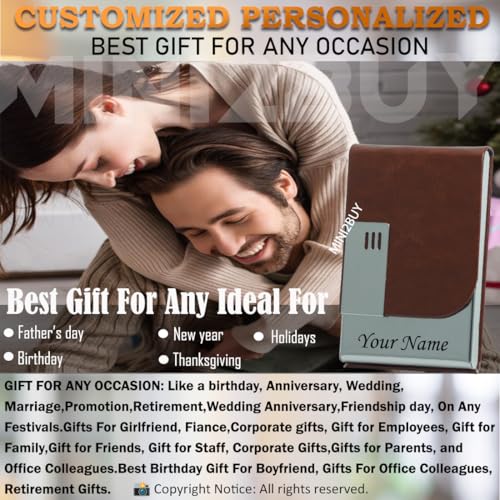 Image of Engraved Your Name Customized On Vertical Card Holder -Luxurious Unisex Design-RFID Blocking Stainless Steel 1 x 10 x 6 cm for Credit|Debit|ATM|Business Visiting Corporate Gift (Brown-SLV)