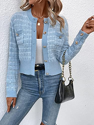 MakeMeChic Women's Cropped Cardigan Sweater Pearl Button Down Knit Open Front Lightweight Sweaters Jackets4
