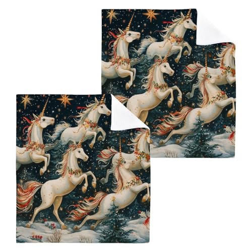 Flradish 6 Pack Christmas White Horse Pure Cotton Washcloths 12 x 12 Inch Reusable Absorbent Soft Cotton Face Towels Fingertip Towels Set for Gym Towels,Hotel and Spa