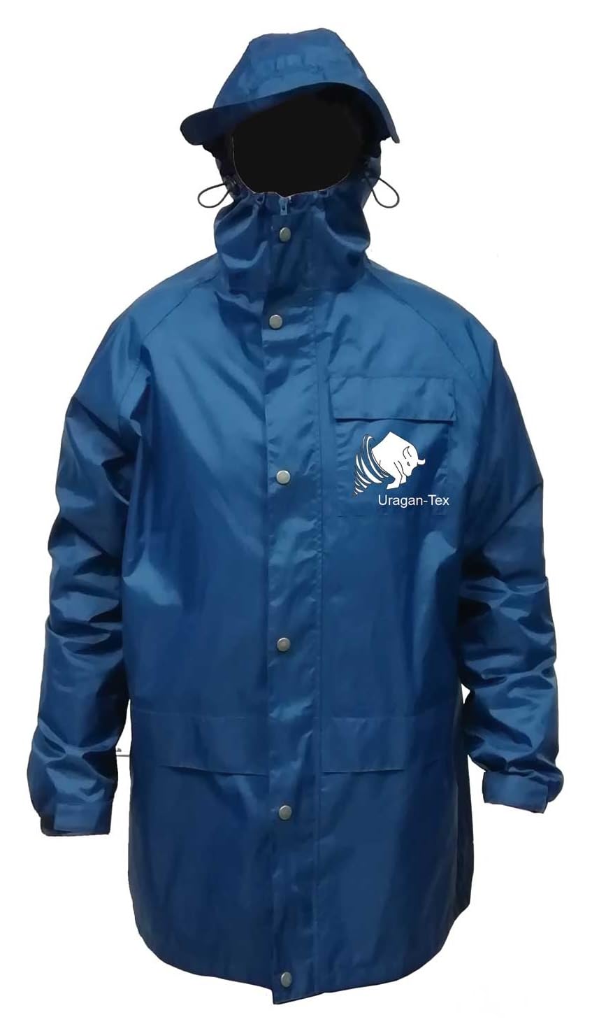 Generico URAGAN-TEX Giacca Impermeabile, Doppio Strato Traspirante, Blu Navy con Cappuccio
