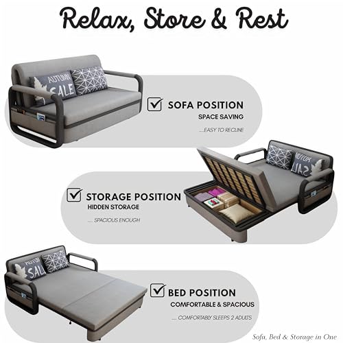 Image of UNICORN FURNITURE Sofa Bed Modern Reclining Foldable Bed Pull Out Sofa Bed With Storage for Living Room Space Saving Sofabed Multifunctional in Made to Match Cushions (Grey /Black)