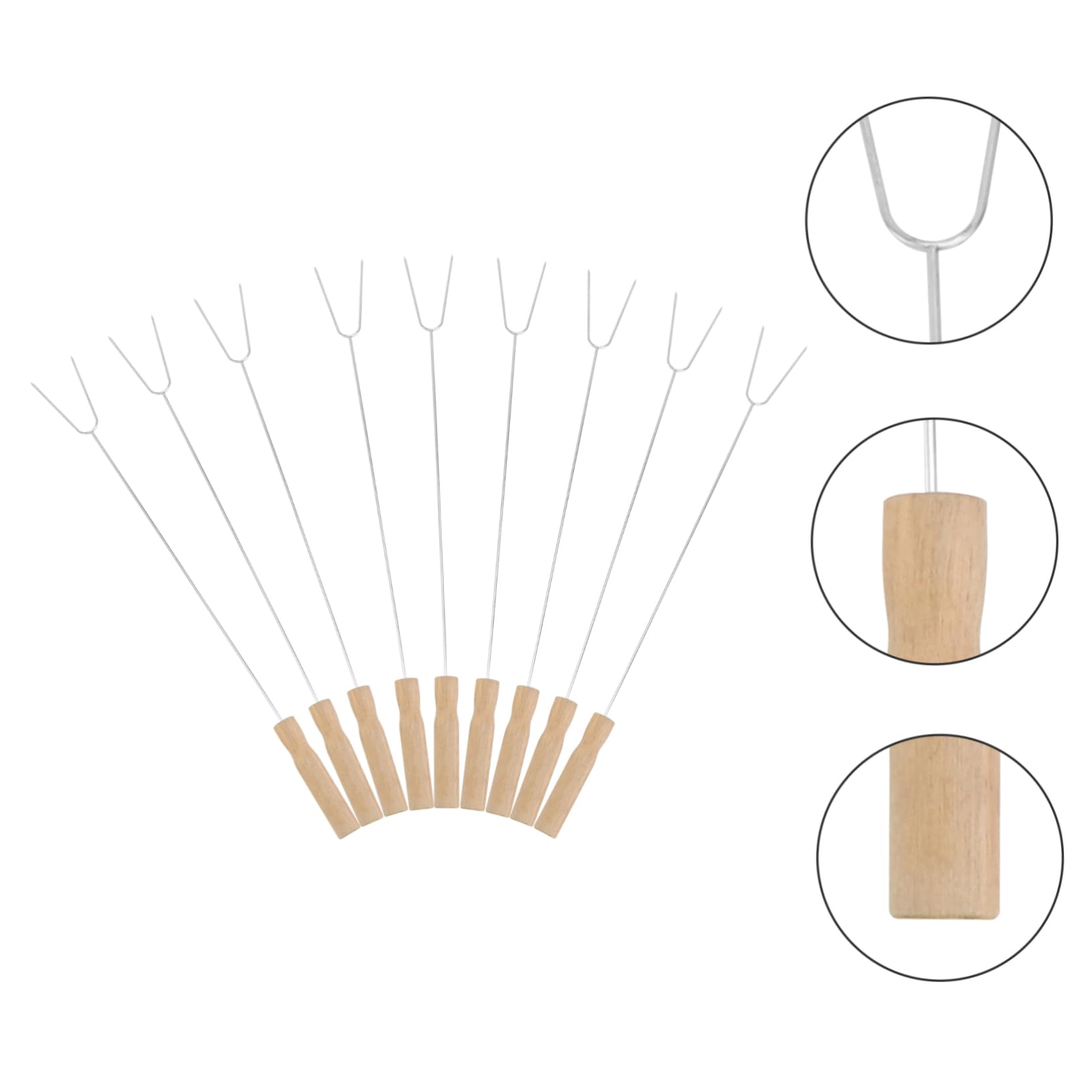 Kisangel 15pezzi Forchette Per Barbecue in Acciaio Inossidabile Manico in Legno Utensile Riutilizzabile Per Grigliate Di Carne e Verdure Accessori Per Barbecue Facili Da Pulire