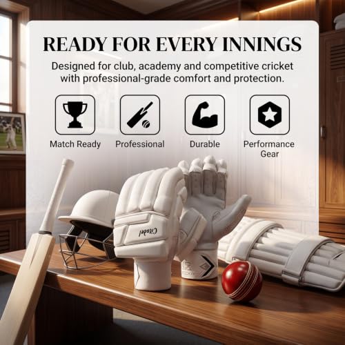 Image of WHITEDOT Sports Citadel Cricket Batting Gloves||Suitable for Boys|Small Right Hand||White, Leather