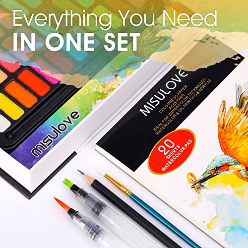 Misulove Watercolor Paint Set, 36 Premium Colors In Gift Box With Bonus Watercolor Paper And Brush, Perfect For Artists, Kids, Beginners, Adult, Painting Lovers For Sketching & Illustrating #TOP1
