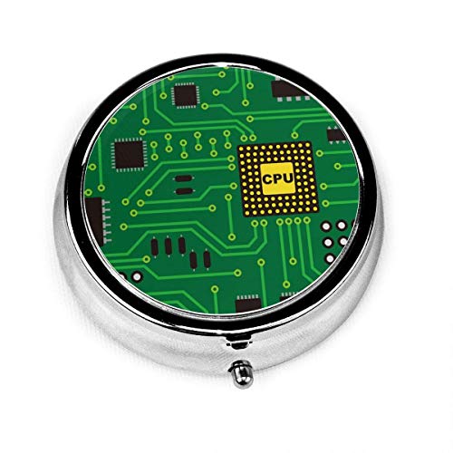 Runde Pillenbox; Nerd-Platine CPU Tragbare dekorative Metallmedizin Vitamin Organizer Aufbewahrung Reisepillenetui Halter Organizer