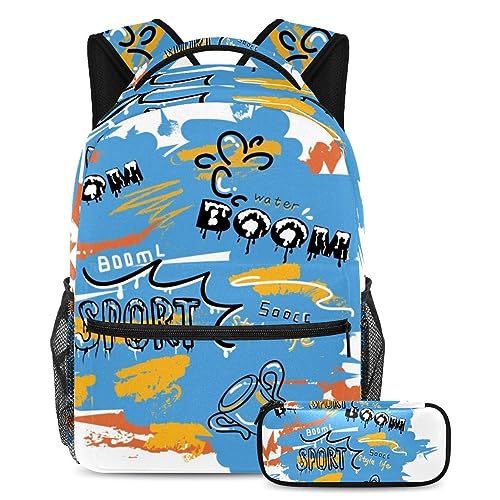 Sac à dos graffiti multicolore double pièce avec trousse géométrique assortie