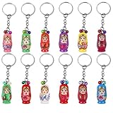 NUOBESTY Matryoshka Key Chains,Set of 12 Wood Russian Nesting Dolls Key Rings Key Holders(Random Style)