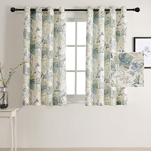 Image of MYSKY HOME Floral Curtains Linen Style Curtains 72 Inch Length Semi Sheer Curtains Light Filtering Curtains for Living Room Bedroom Floral Printing Window Treatment Grommet 2 Panels,Sage and Natural