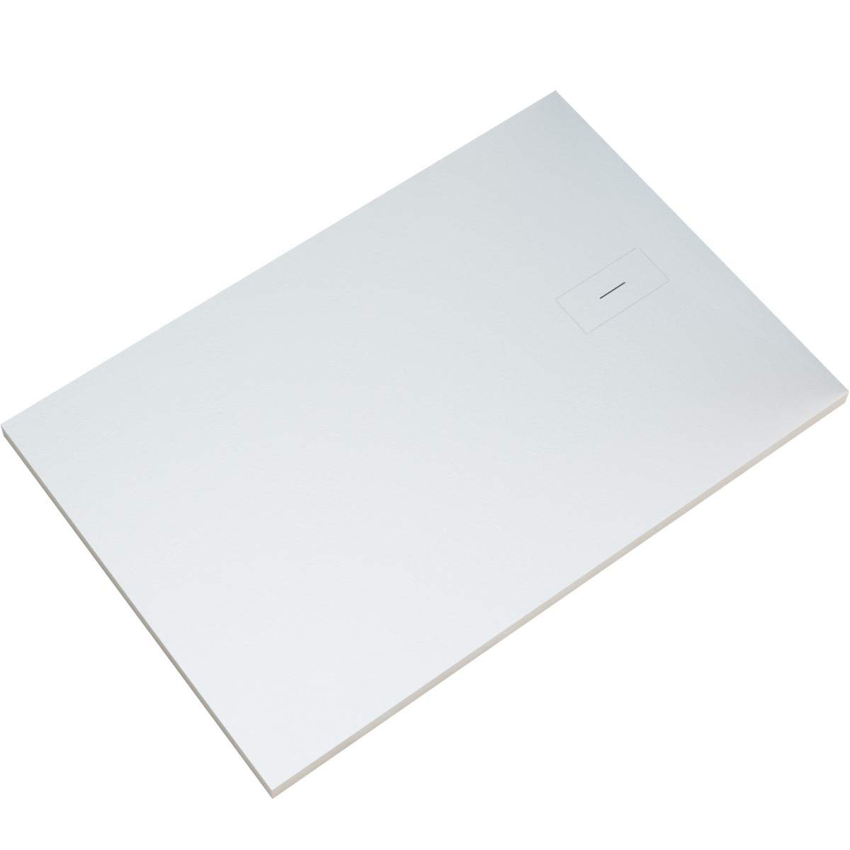 Piatto Doccia Marmo Resina - Ultraslim Effetto Pietra Ardesia - Modello Ambra - Mineralmarmo con Gelcoat - Scarico Design in Tinta - Colore Bianco - 140x70