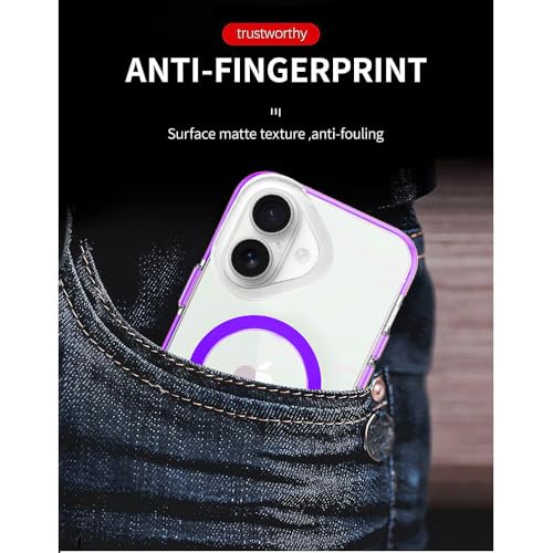 Image of amazon basics Mobile Cover for Apple iPhone 16 | Compatible with MagSafe | Magnetic Case with Built-in Magnets | Slim PC & TPU Cover for Apple iPhone 16 (Purple)